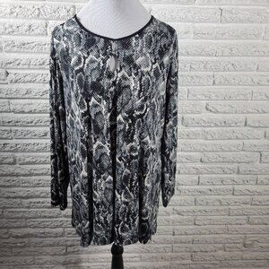 Susan Graver QVC Womens Top 1X Plus Tunic Keyhole Neck Black Animal ANI36XE